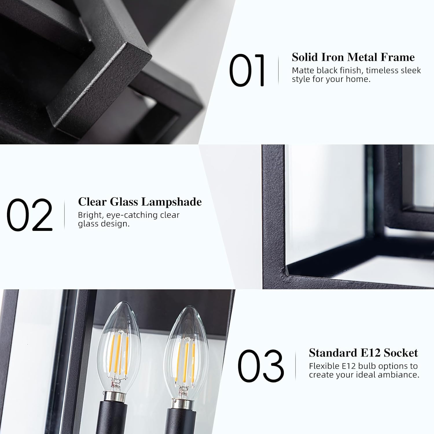 Dusk to Dawn Outdoor Wall Sconce Waterproof Wall Lantern 2-Lights, 20" Large Outside Modern Wall Mount Light, Exterior Matte Black Porch Light with Glass for House Patio Garage, 1-Pack