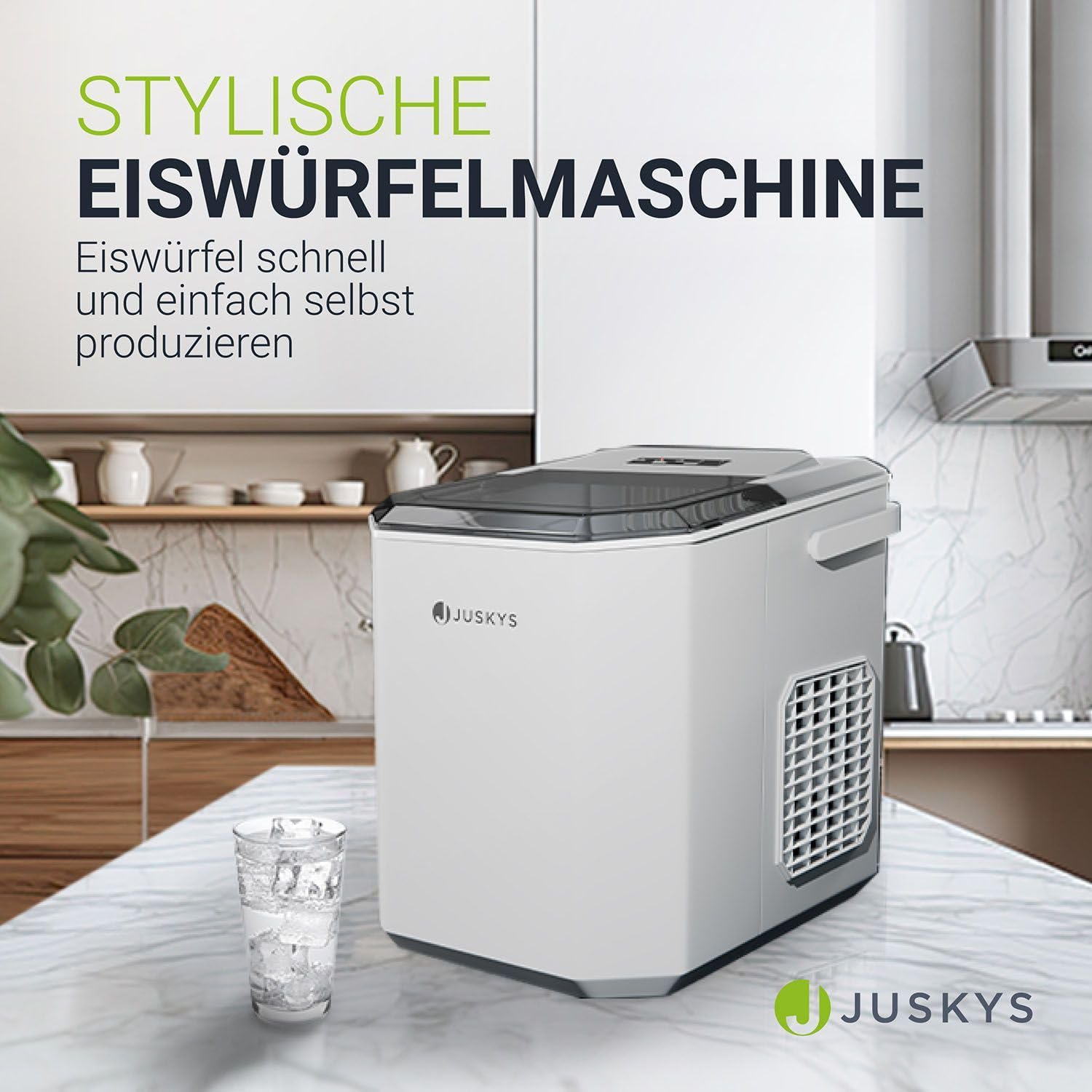 Machine à glaçons IceOracle de Juskys - prépare des glaçons pour vos cocktails en 6-13 min - mini machine à glaçons pouvant préparer jusqu'à 12 kg de glace par jour - grand panier à glaçons - blanc