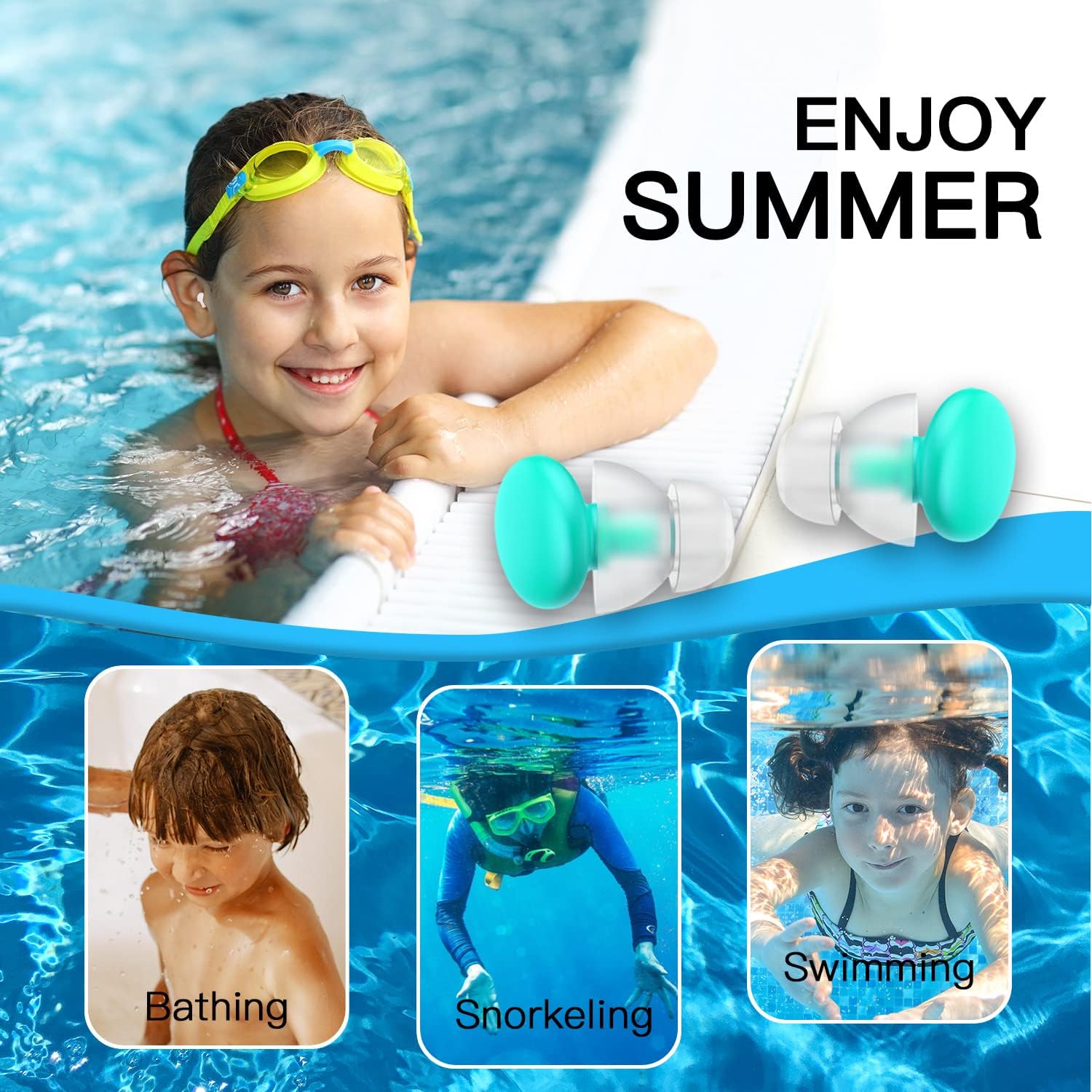 Fitciz Ear Plugs for Swimming Kids, 2 Pairs Swim Ear Plugs, 2 Sizes S+L with Delicate Case for Children, Comfortable Waterproof Earplugs, Age 6-7,8-10,11-14, Swimmers : Sports & Outdoors