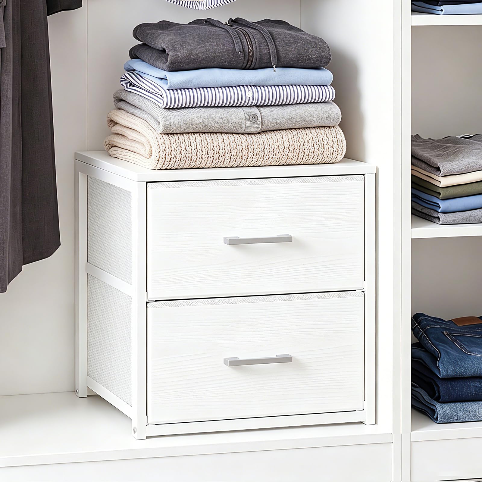 Fixwal Schrankschubladen für Kleidung, Stoff, 2 Schubladen, Schrank-Organizer, Kommode für Schlafzimmer, weiß, 40 cm breit