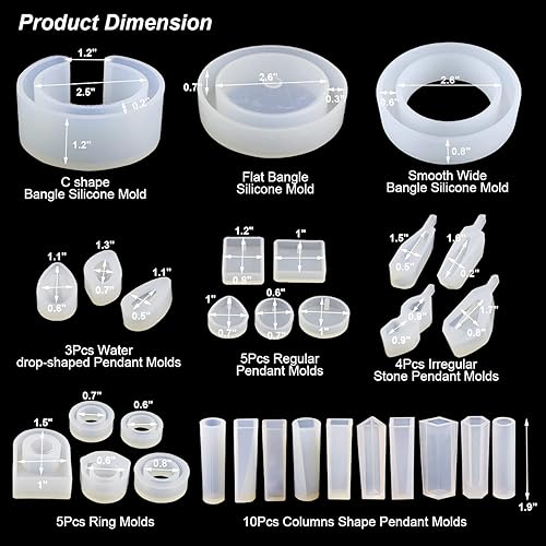 Miniatura 2 de LET'S RESIN 30 moldes de joyería de resina, moldes de joyería para resina UV, kit de moldes de silicona de resina con pulsera, colgante, anillo para