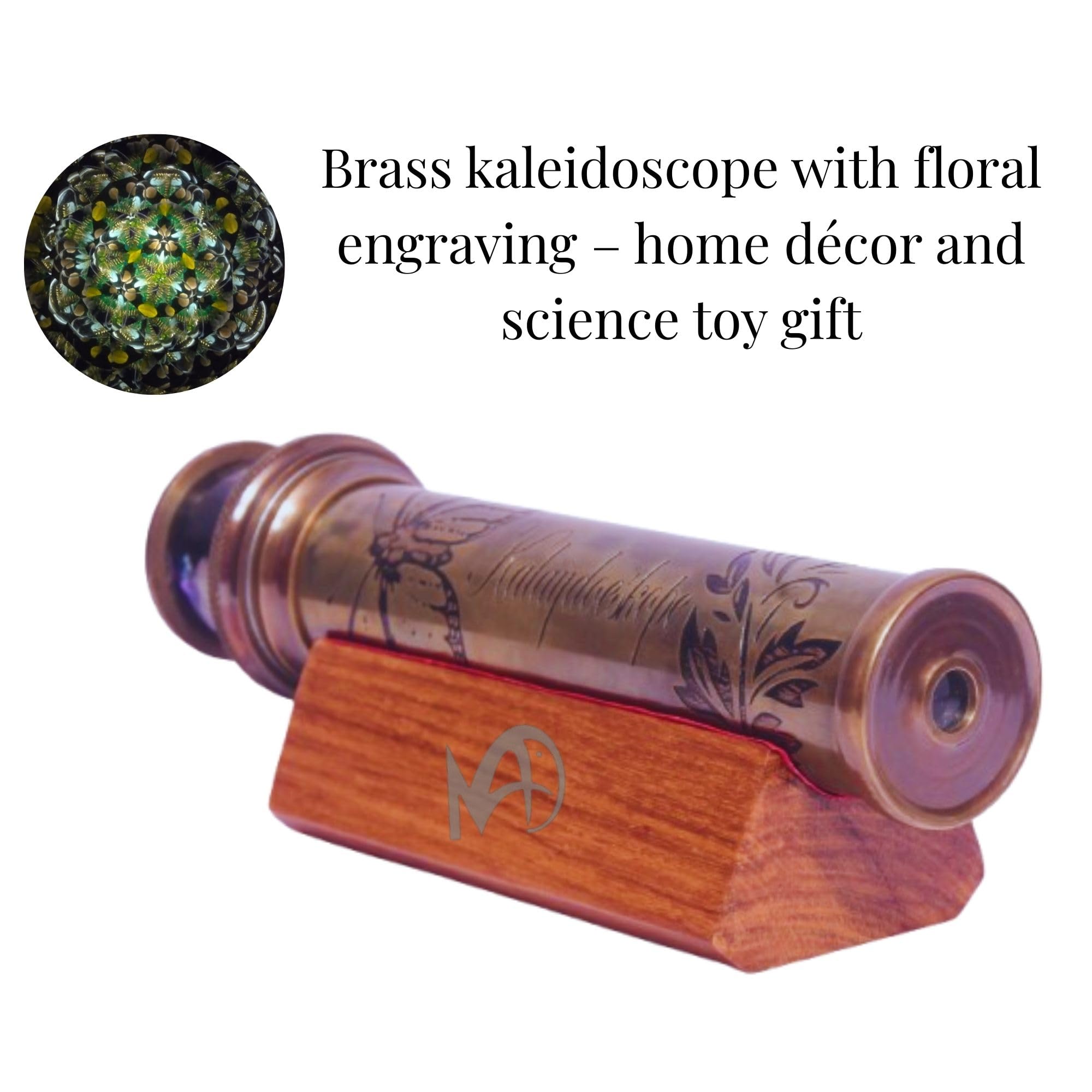 MA Kaléidoscope en laiton fabriqué à la main avec support en bois Instrument de science optique vintage – Outil d'apprentissage éducatif pour enfants et adultes – Cadeau de collection antique