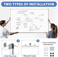 Vista 2 de WALGLASS Large White Board, 72" x 40" Double-Sided Dry Erase Board Magnetic Whiteboard for Wall, Hanging Mounted Whiteboard Silver Aluminium Frame