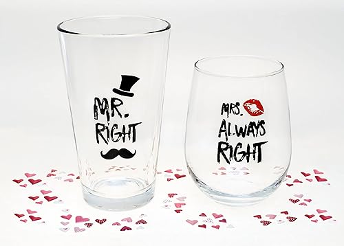 Miniatura 6 de The Plympton Company Regalos divertidos de boda - Mr. Right and Mrs. Always Right Novedad de copa de vino y vaso de cerveza y enfriadores de latas