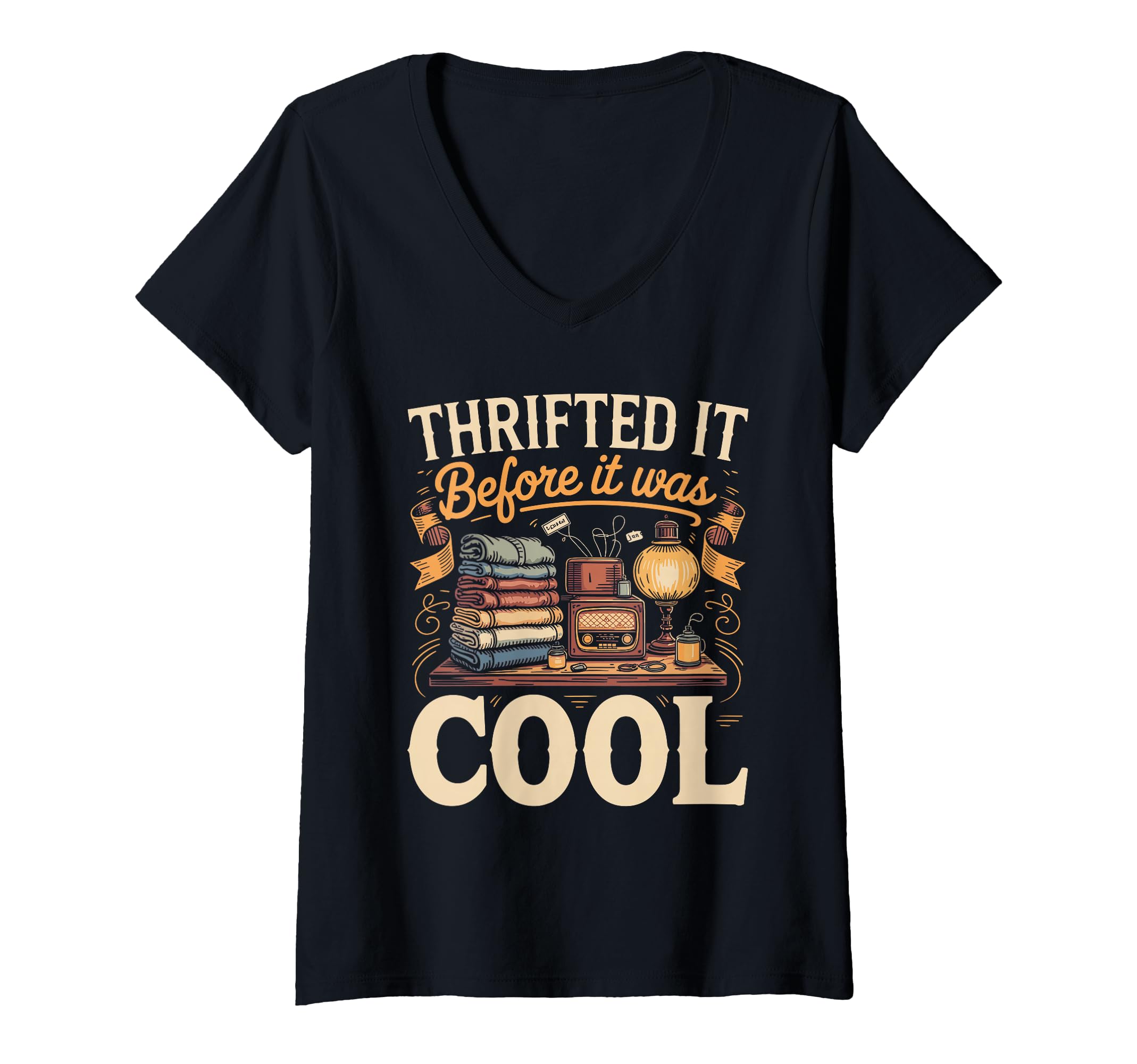 Women's Thrifted It Before It was Cool Thrifting Store Secondhand V-Neck T-Shirt