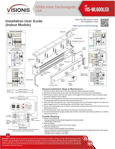 Visionis FPC-7473 Control de acceso de una puerta puerta de entrada 600lbs Kit de cerradura electromagnética con receptor inalámbrico y sistema de