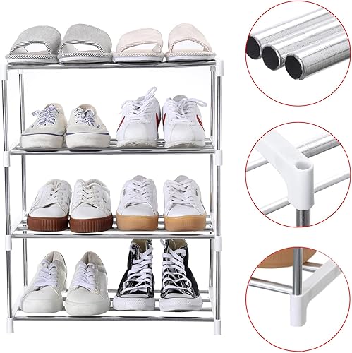 Miniatura 79 de Zapatero pequeño apilable, entrada, pasillo y armario, ahorra espacio de almacenamiento y organización (4 niveles, azul)