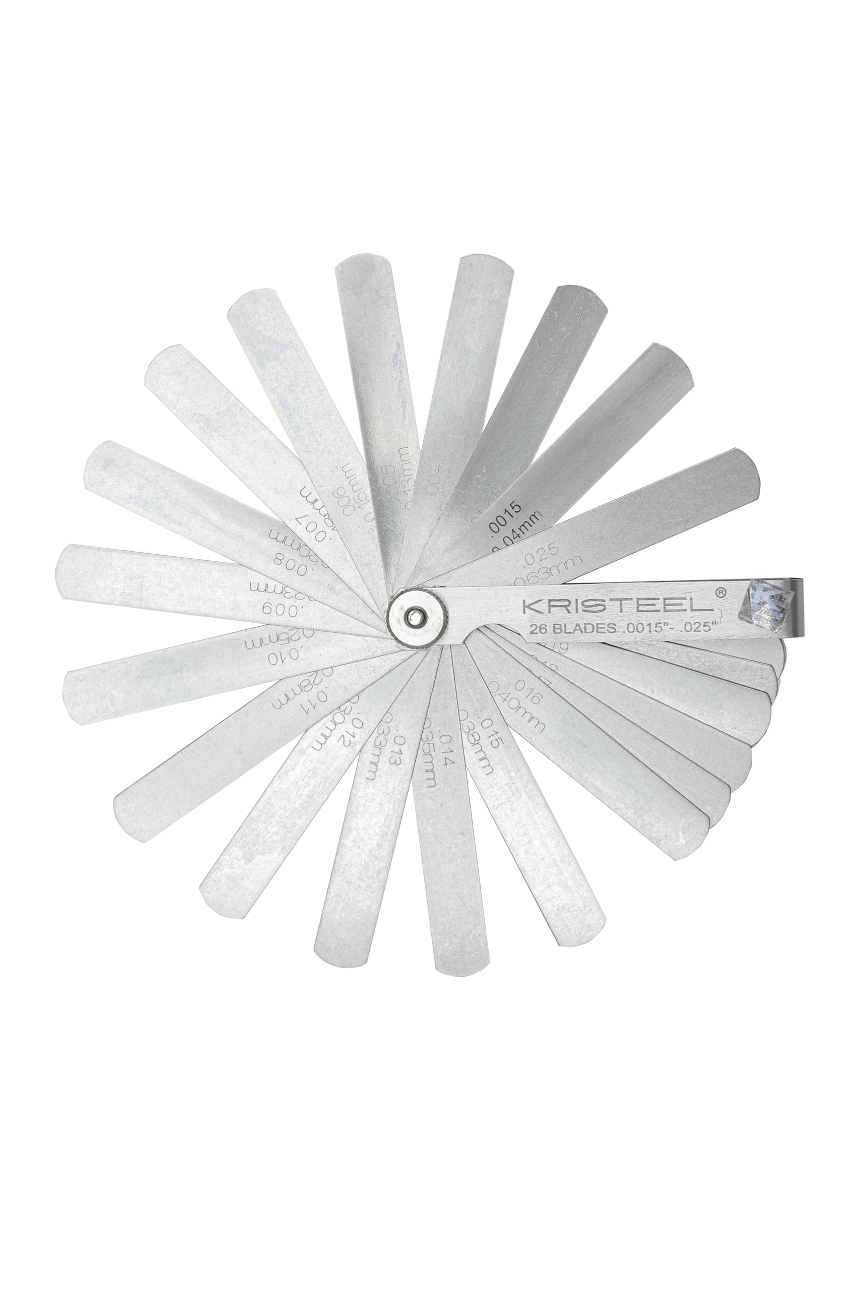 Stainless Steel Feeler Gauge Universal Standard SAE and Metric Offset Valve Thickness Gauge 26-Piece Blade Tool for Measuring Gap Width/Thickness size 0.015