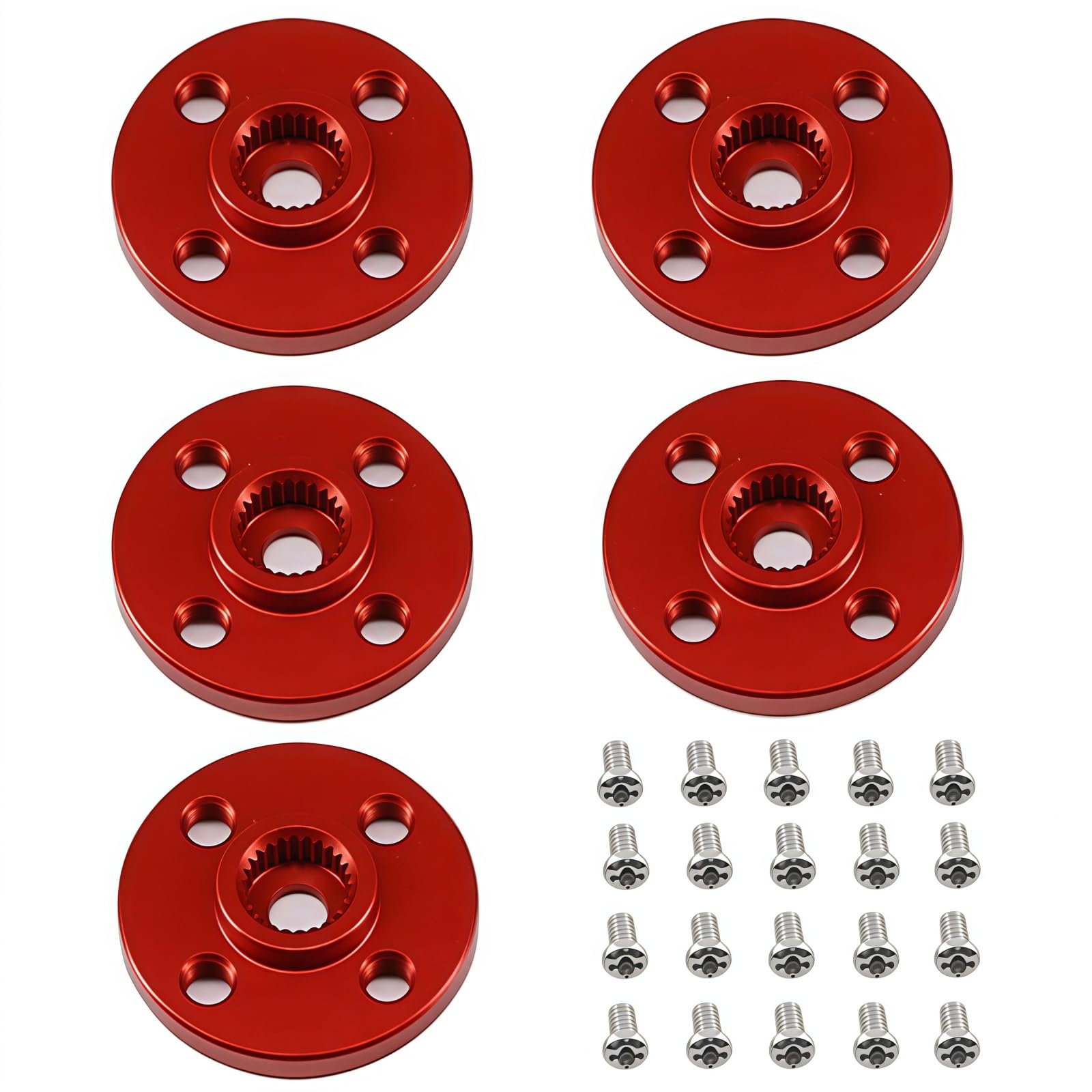 MiJunHD 5Pcs Metal 25T Servo Horn Round Shaped Aluminum Alloy Servo Arm Horn Servo Disc with Screw RC Car DIY Robot MG995 MG996R CNC Standard Kit (Red)