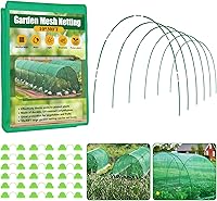 Hoyejyou 10x30FT Green Garden Netting Kit with Fiberglass Hoops - Pest Barrier for Raised Beds, Vegetables, Fruits & Flowers