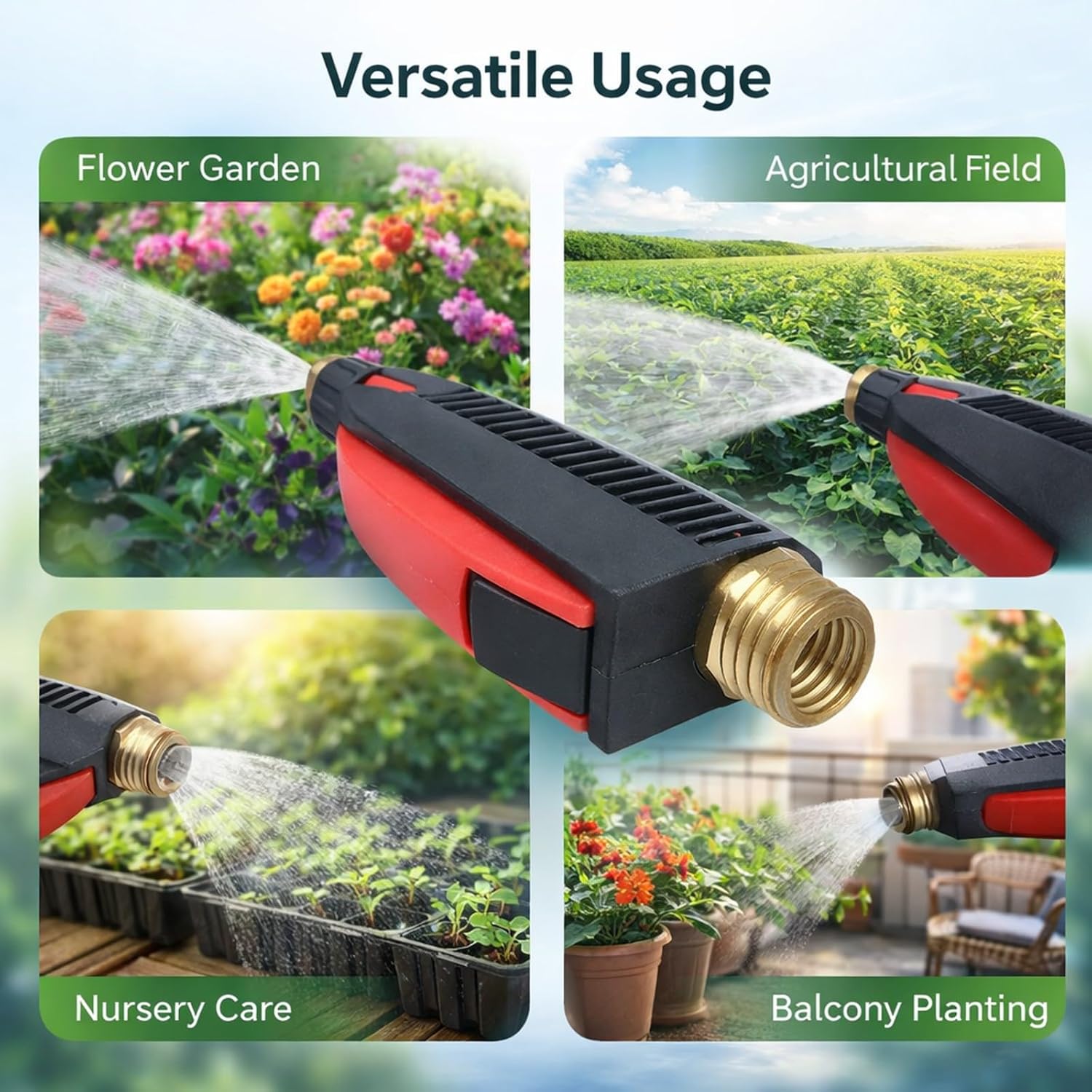 Agricultural High Pressure Hose Sprayer, Copper & Ceramic Nozzle Garden Spray Head with G1 / 4in & G1 / 2in Thread - Durable Rust - Watering Tool, Adjustable Atomiz