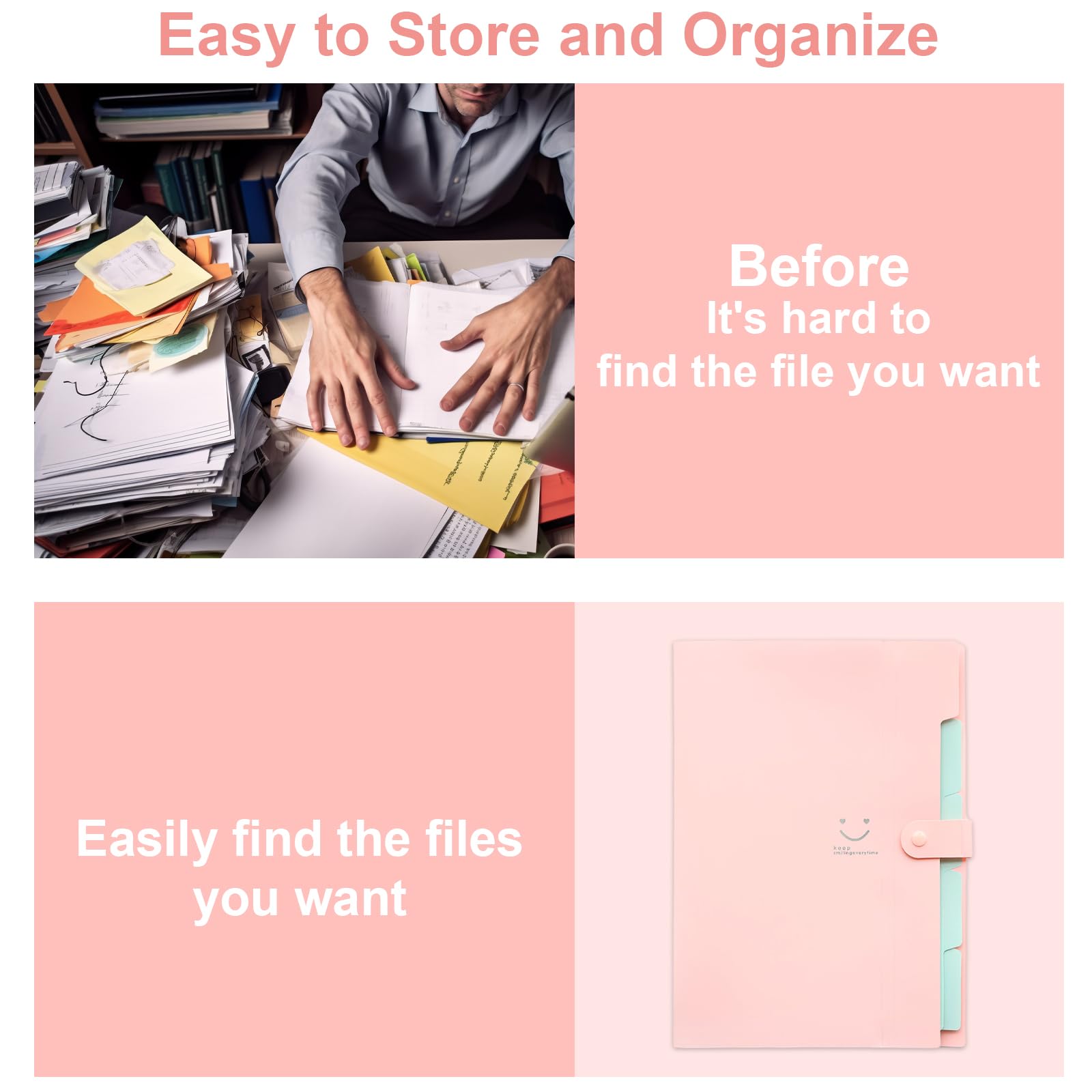 EnixwH Expanding File A4, Document Folder A4 with Multi Colour Sticky Notes, 5 Compartments and Non-Slip Snap Buckle - Image 4