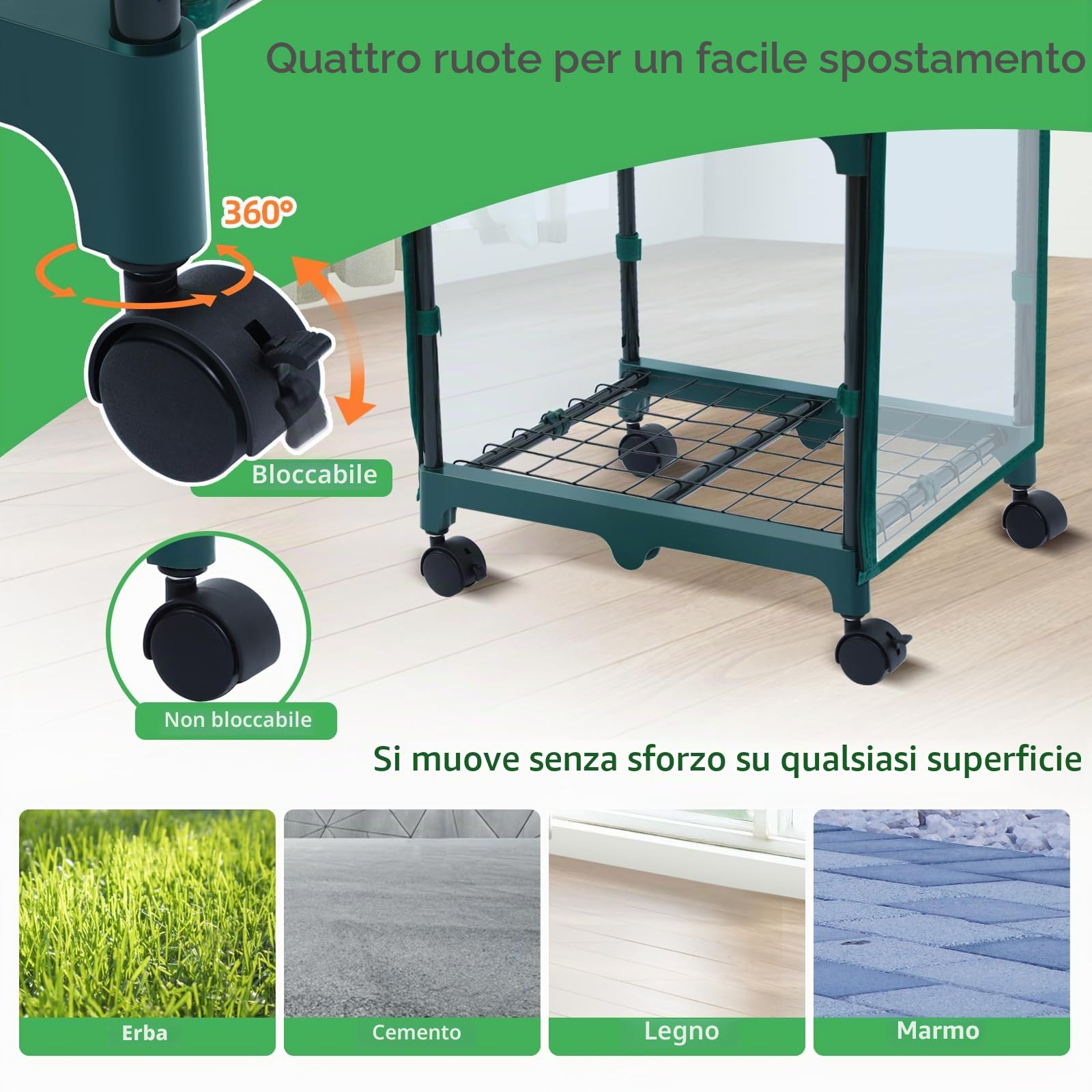 Ohuhu Mini Serra Portatile per Interni ed Esterni, Piantina Verde in Plastica con Ruote di Bloccaggio, Copertura Resistente, Ideale Regalo Giardinaggio per Donne