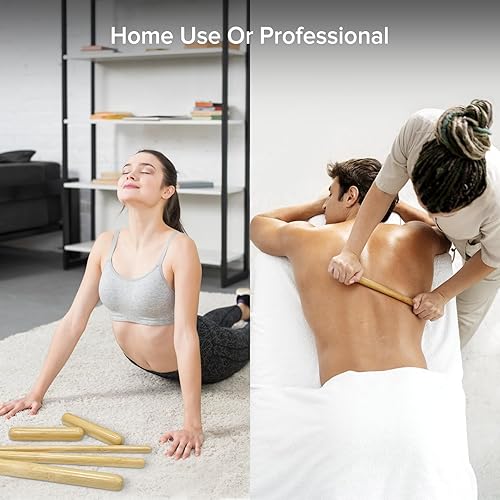 Miniatura 5 de Juego de 4 palos de masaje de bambú sólido y guasha con rodillopalo, herramientas de terapia de bambú 100% para cuello, brazos, espalda, piernas,