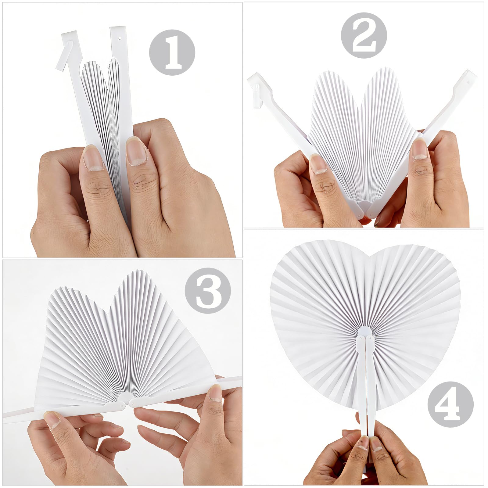 Lot de 100 fans de mariage en forme de cœur, blancs, beaux ventilateurs en forme de cœur, décoration de mariage ou cadeau pour les invités