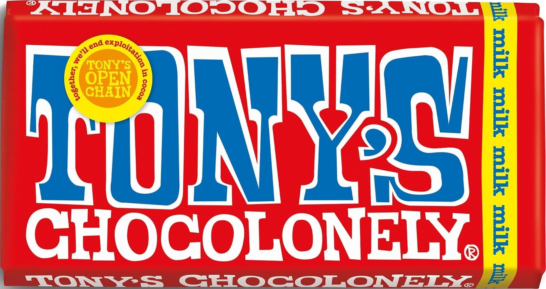 Tony's Chocolonely Milk Chocolate Bar - 180g Belgian Fairtrade Chocolate, Gift, 32% Cocoa, Vegetarian