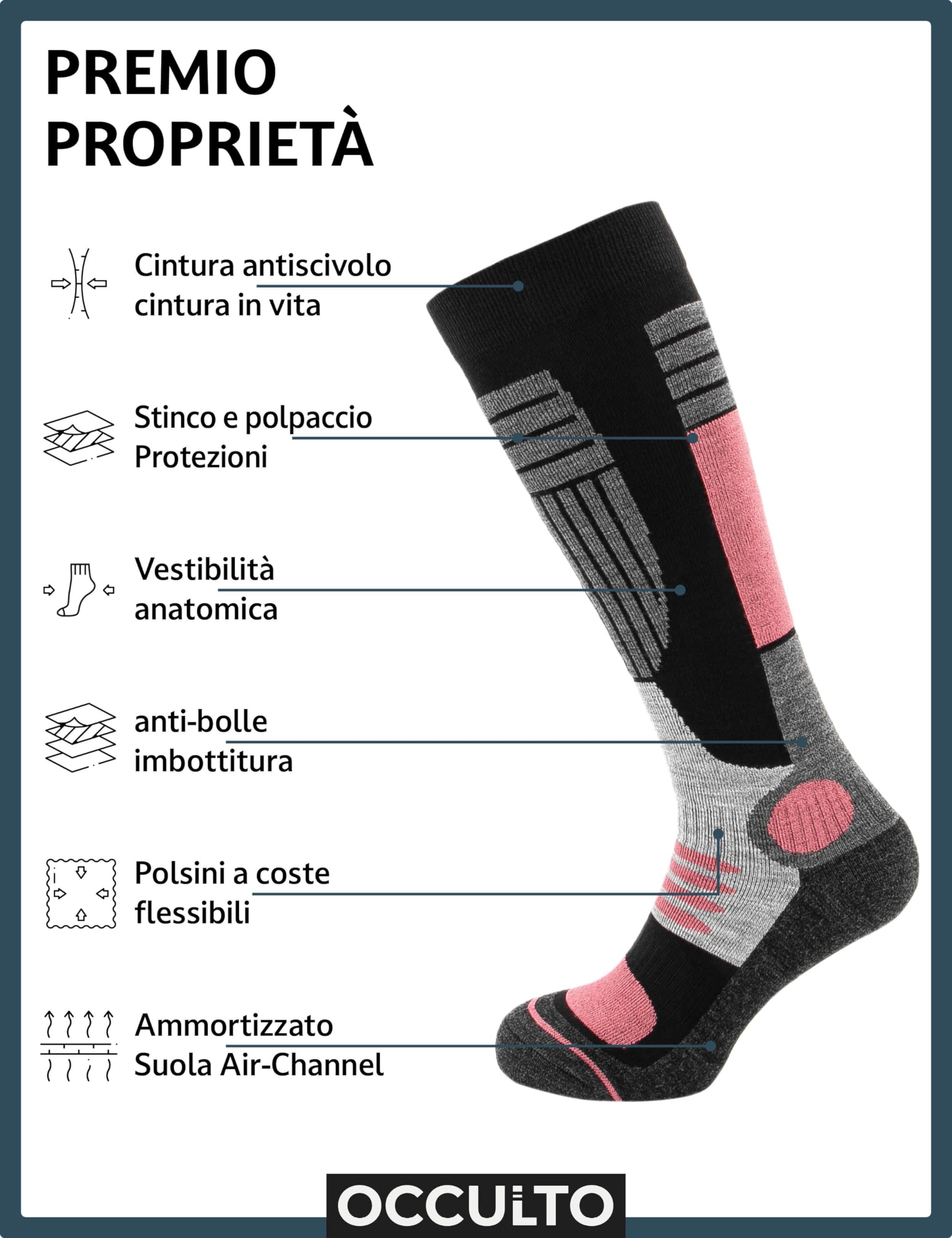 Occulto 2 paia di CALZE SCI per DONNA, Calde CALZE TERMICHE per SPORT INVERNALI, CALZE SPORTIVI TERMICI per DONNA