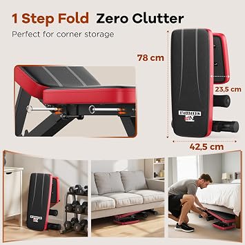 Weight Bench Foldable, 300kg Workout Bench, 74.5cm Wide Seat, Adjustable Weight Bench With 67 Training Angles Decline/Flat/Incline, for Chest Shoulders Arms Muscles, for Small Space Apartment