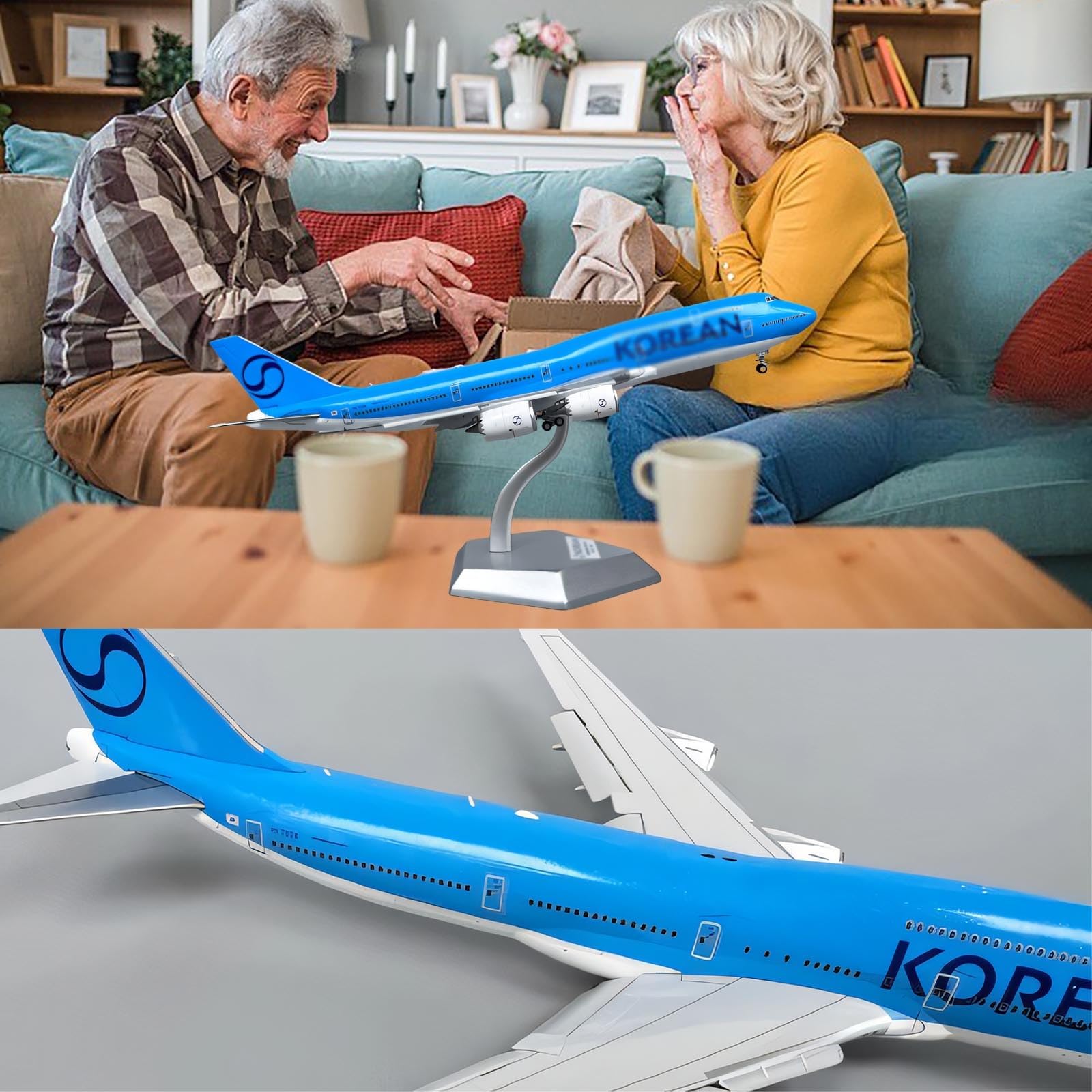 Modello aereo lega metallo pressofuso Korean Air B747 in scala 1/400 con livrea, carrello atterraggio mobile, ruote girevoli, espositore collezione, aereo for casa, ufficio, appassionato