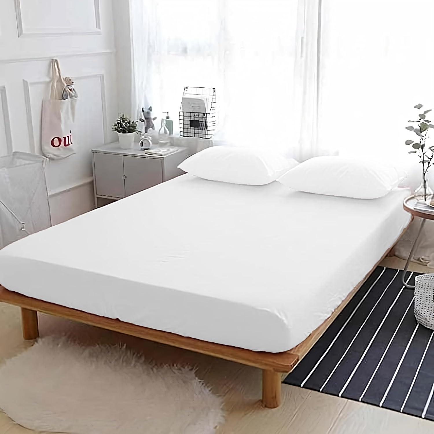 APEX FURNISHINGS Double Fitted Sheet, White 100 Egyptian Cotton deep