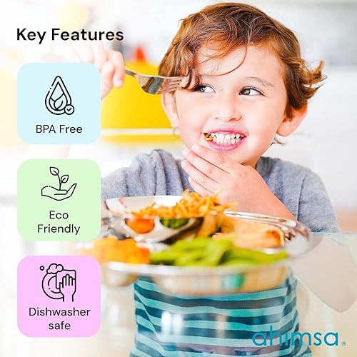 Miniatura 6 de Ahimsa Juego de vajilla de acero inoxidable  Juego de 9 piezas para cenar y desarrollar  Juego de vajilla para niños pequeños diseñado por pediatras