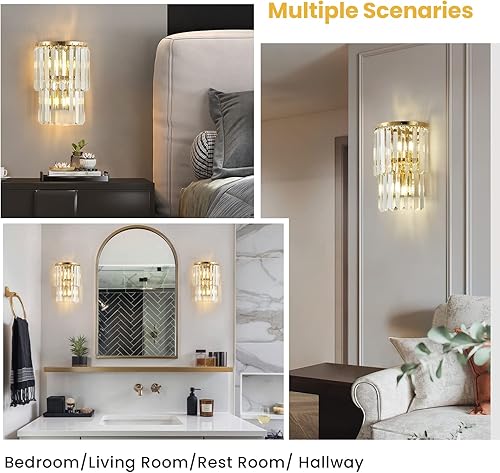 Miniatura 3 de SILJOY Lámpara de pared de lujo moderna de cristal para la cabecera del pasillo del baño de oro altura de 10.0 in