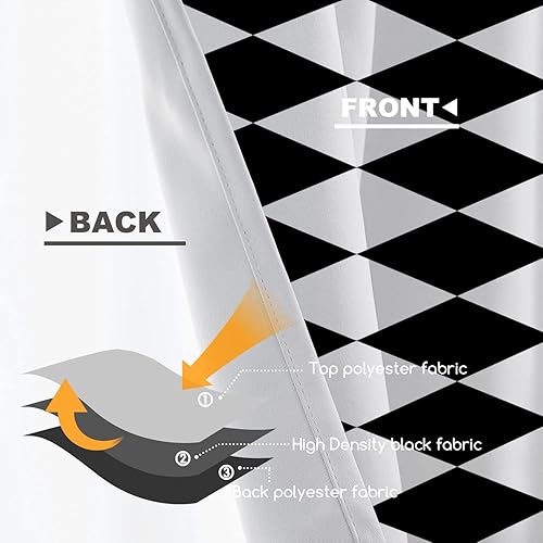 Miniatura 3 de Shrahala Cenefas de cocina de diamante blanco y negro, diseño abstracto de arlequín blanco y negro, tratamiento de ventana de poliéster multicapa