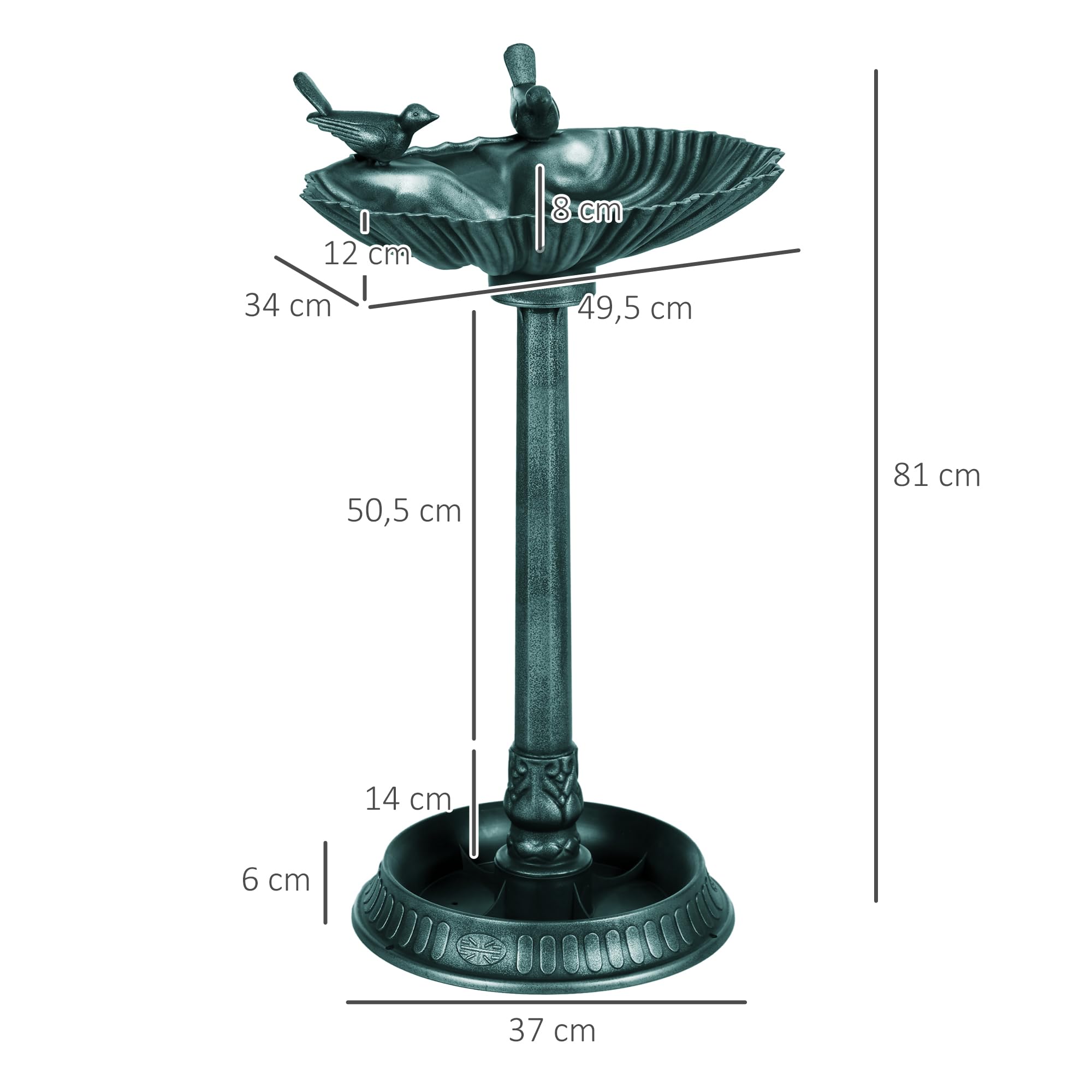 Outsunny Bain d'oiseaux Antique 81 cm avec Base de jardinière, Mangeoire, Bassin sur Pied, Style Vintage, Bronze Vert
