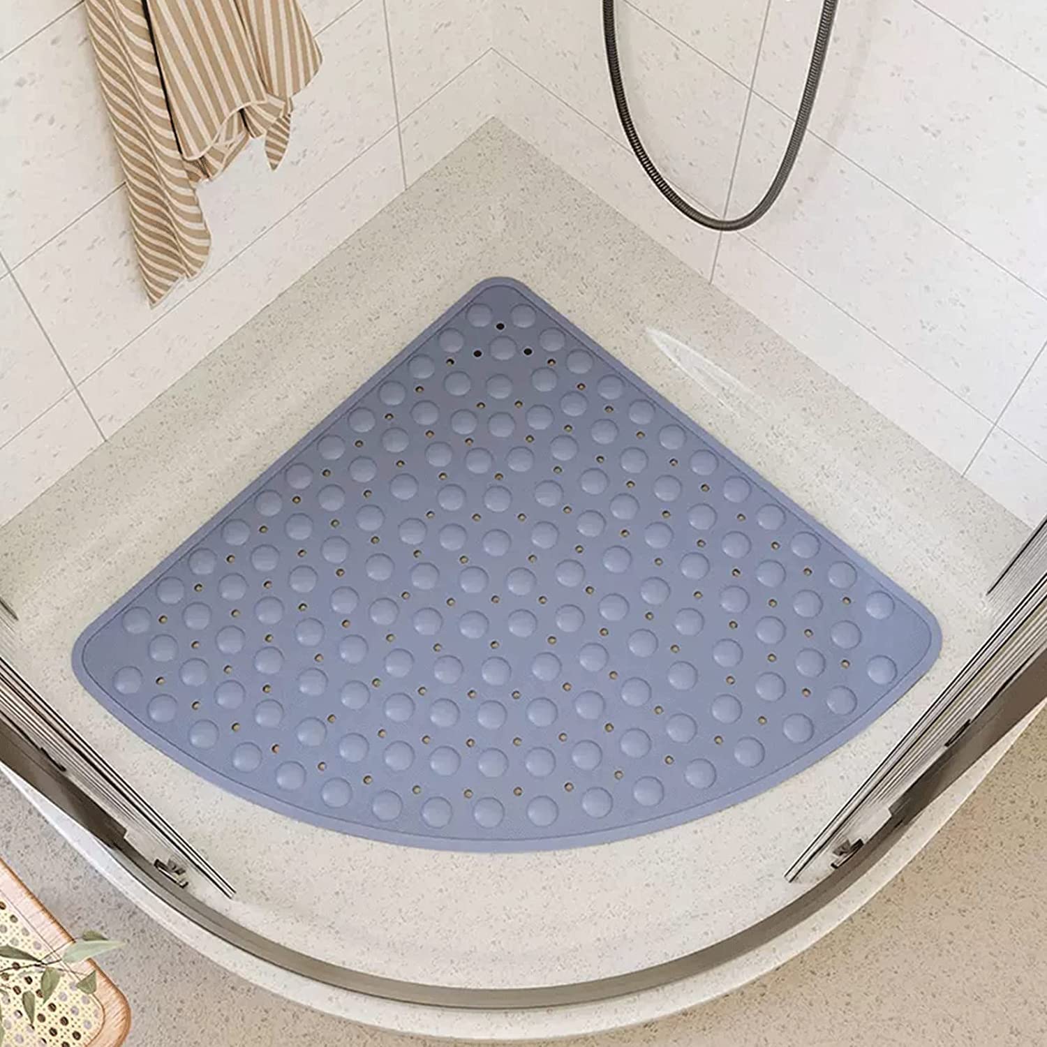 Tapis de Douche d'angle antidérapant et Anti-moisissure - Tapis de Douche en Forme pour Douche intérieure, Tapis de Bain en Caoutchouc Blanc pour Douche d'angle, Tapis de Bain antidérapant S
