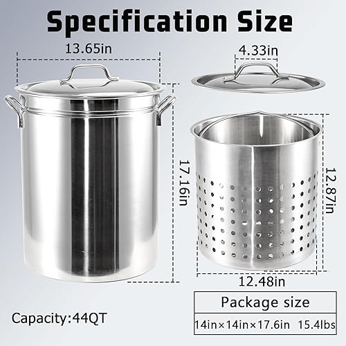 Miniatura 2 de Mokapit Olla de acero inoxidable de 44 cuartos con colador, olla de caldera de mariscos con cesta, olla de cocina al aire libre apta para hervir