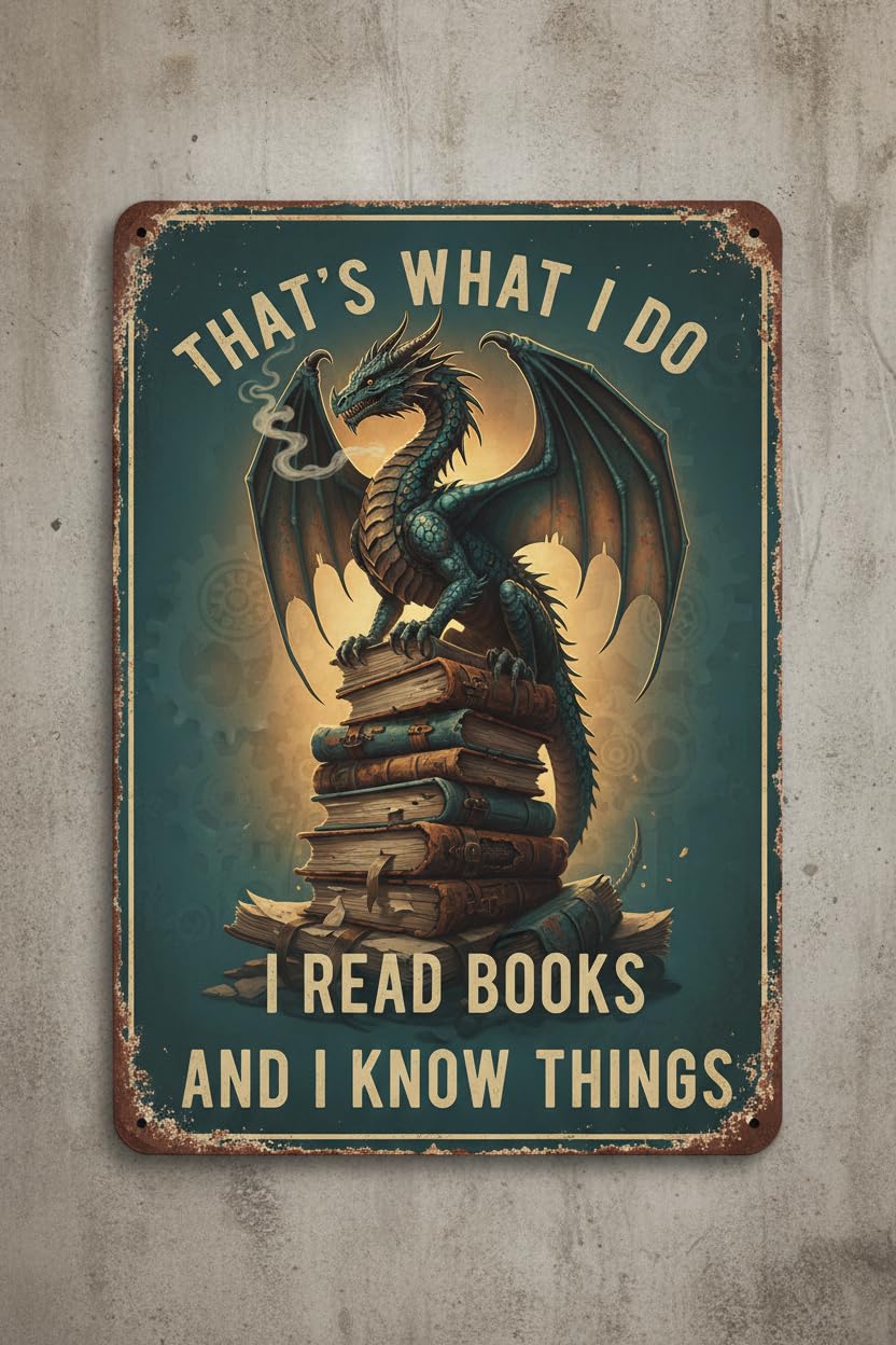 Dragon That's What I Do I Read Books Tin Sign, 8x12 Inch