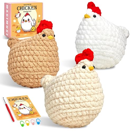 MAGIMUSE Crochet Kit for Beginners, 3 Pcs Chicken Crochet Craft