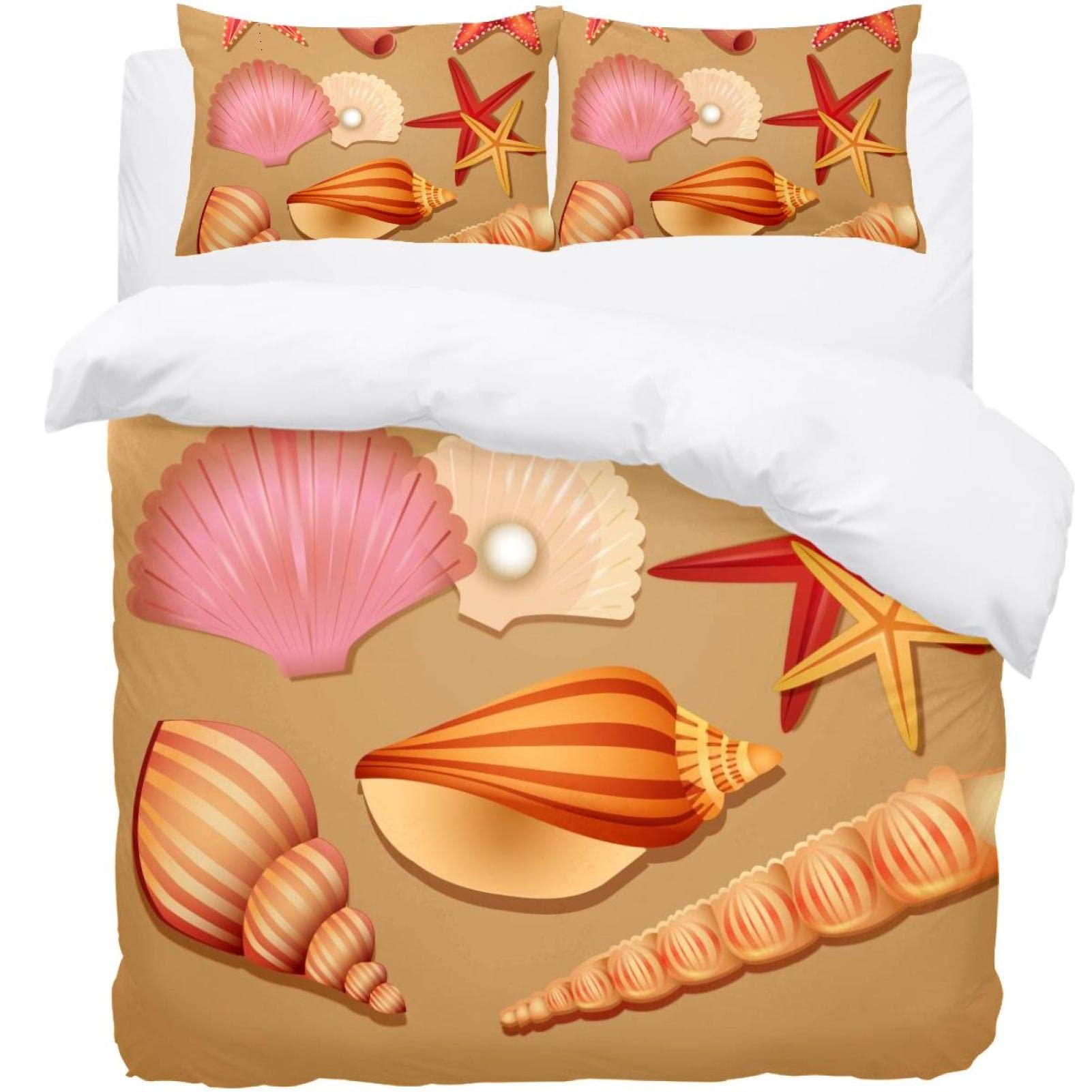 Parure de lit housse de couette et taies motif coquillages