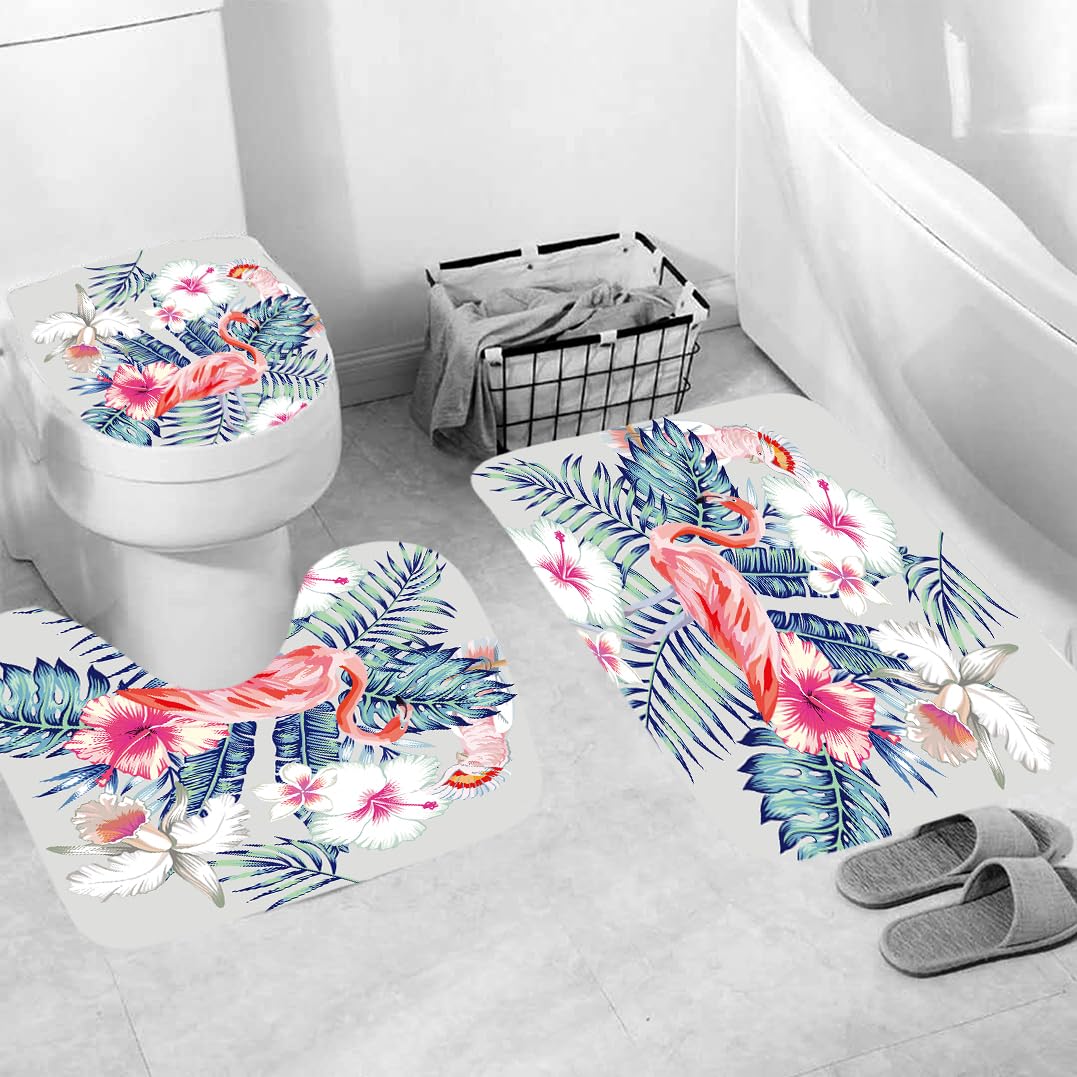 Ensemble tapis de bain Flamingo de qualité en microfibre douce et contour WC