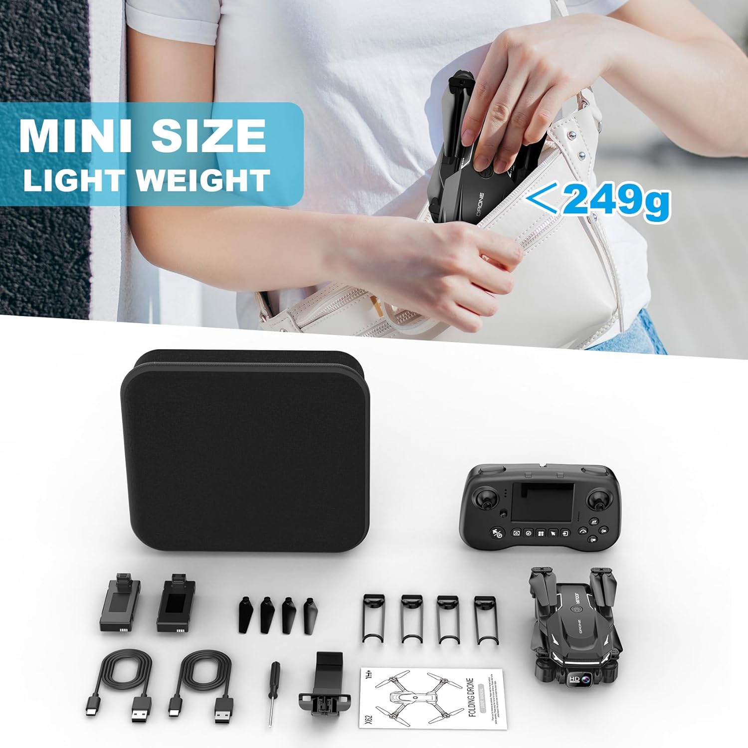 User-Friendly Foldable Drone with Screen and Voice Control for Effortless Aerial Fun