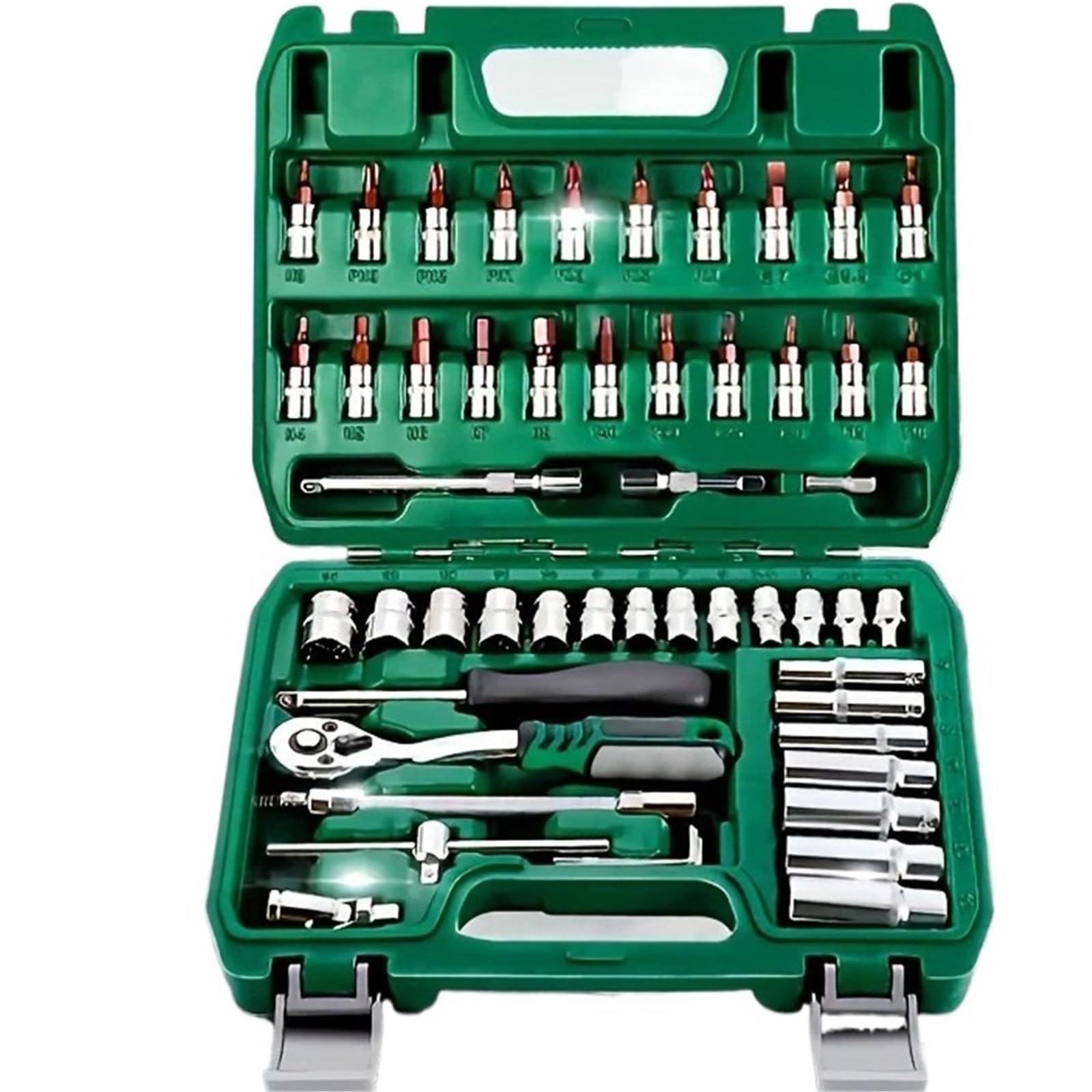 Kauwyehd One Color 46Pcs Set 1/4 Inch Drive Socket Ratchet Wrench, With Bit Metric And Extension Bar For Auto Repairing Socket Wrench Set