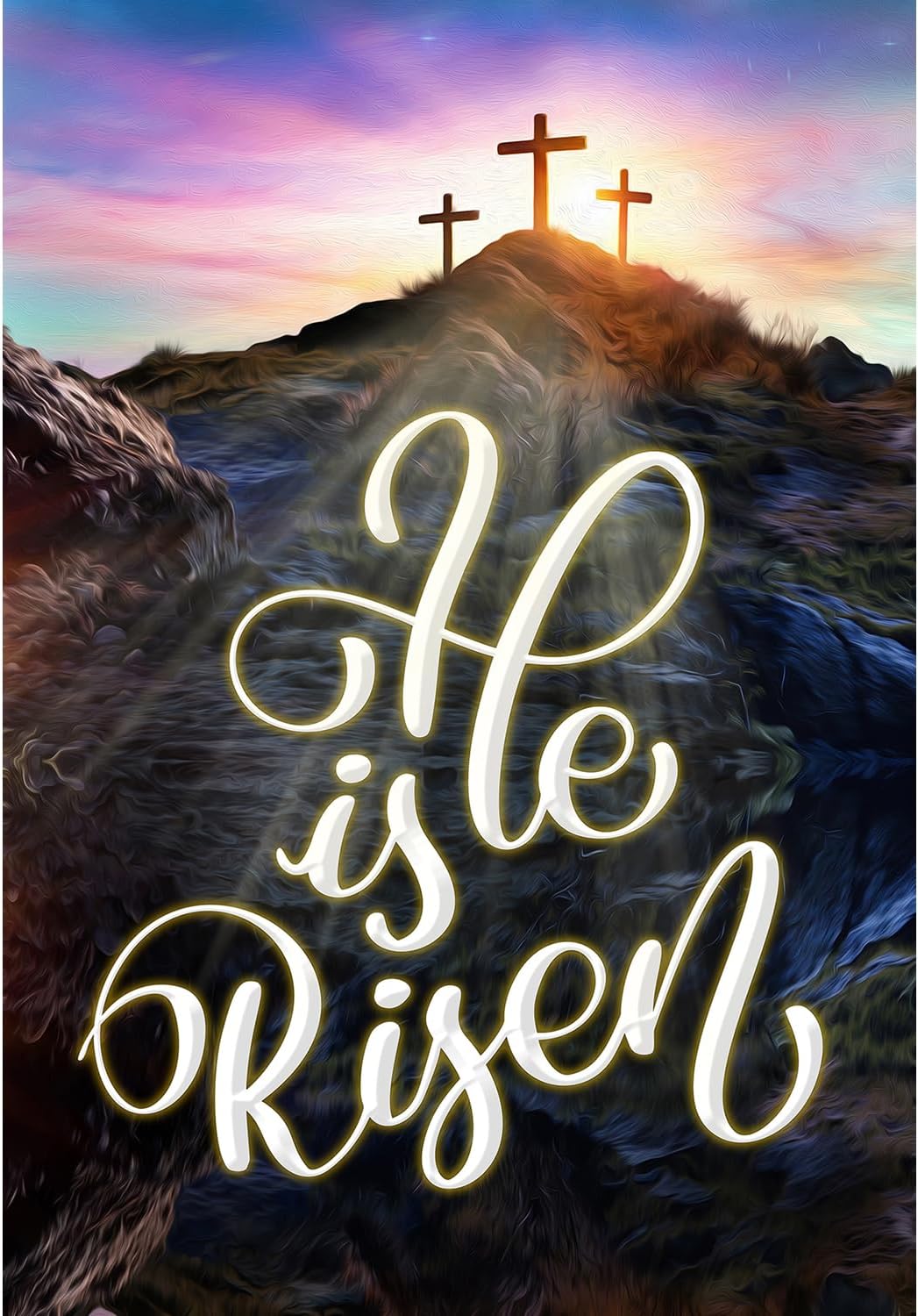 America Forever He is Risen Easter House Flag 28 x 40 inch Double Sided Religious Cross Christian Celebration Small Holiday Seasonal Day Flags for Outdoor Yard Lawn Decoration