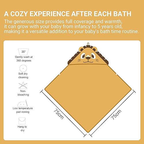 Miniatura 6 de MICHLEY Toalla de baño con capucha de viscosa de bambú para niños y niñas, 29.5 x 29.5 pulgadas, ultra suave y de secado rápido, bata de baño