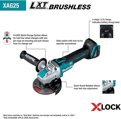 Miniatura 2 de Makita XAG25Z 18V LXT 4-12"  5" Litio-Ion X-LOCK Amoladora angular - Herramienta desnuda (renovada)