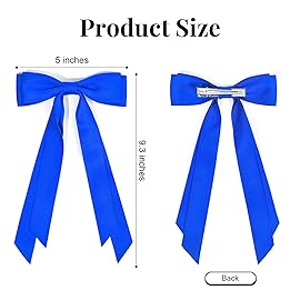 2PCS Silky Satin Hair Bows Hair Clip Blue Hair Ribbon Ponytail Holder Accessories Slides Metal Clips Hair Bow for Women Girls Toddlers Teens Kids