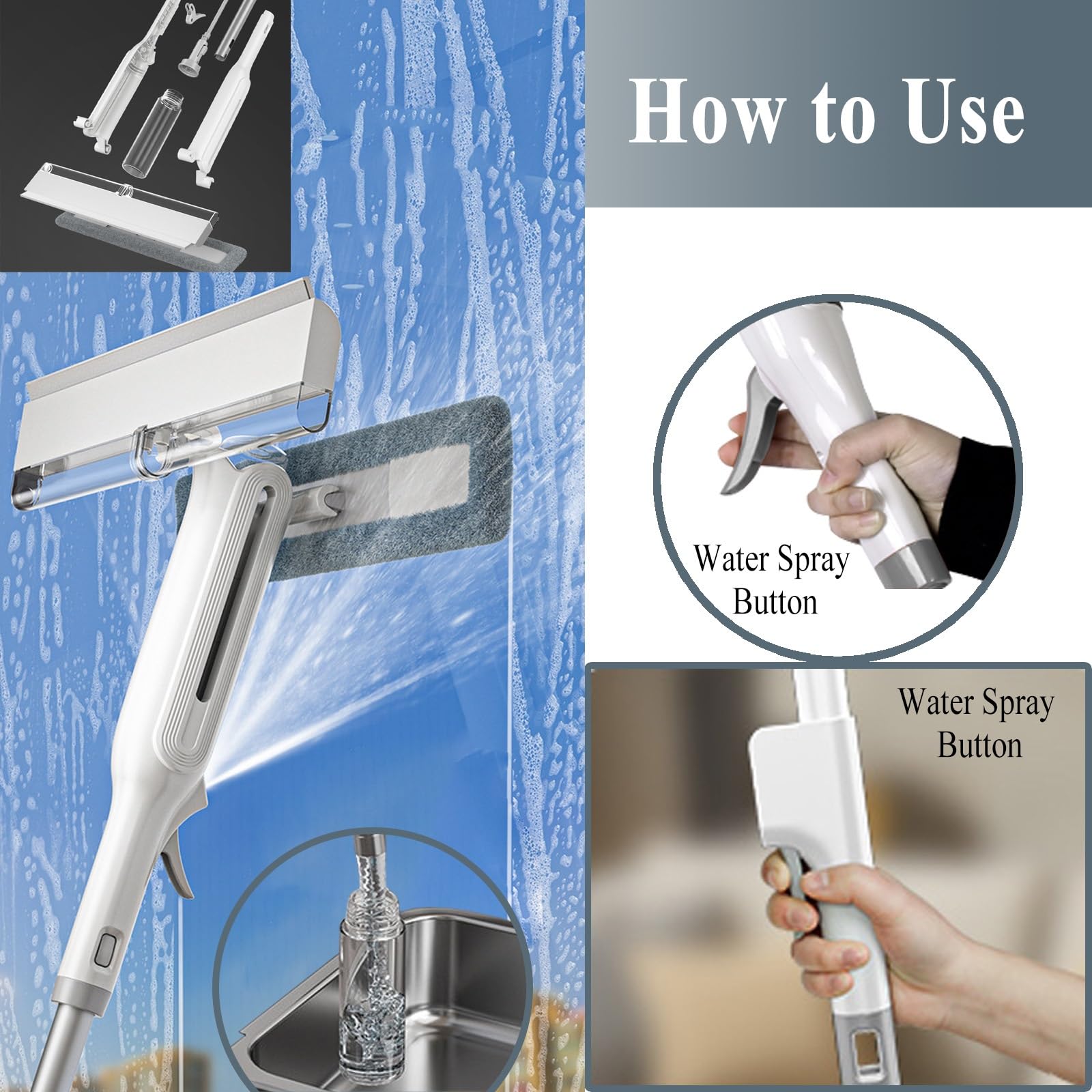 Lavavetri Tergivetri Puliscivetri Professionale Finestra Lavacristalli E Tergivetro Per Casa, In Silicone Spatola Con Microfibra Pulizia Cotone Panno & Acqua Piovana Raccolta Scatola, Facile Da Montar