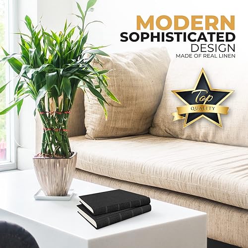 Miniatura 3 de Libro de lino texturizado para decoración del hogar (negro con líneas doradas)