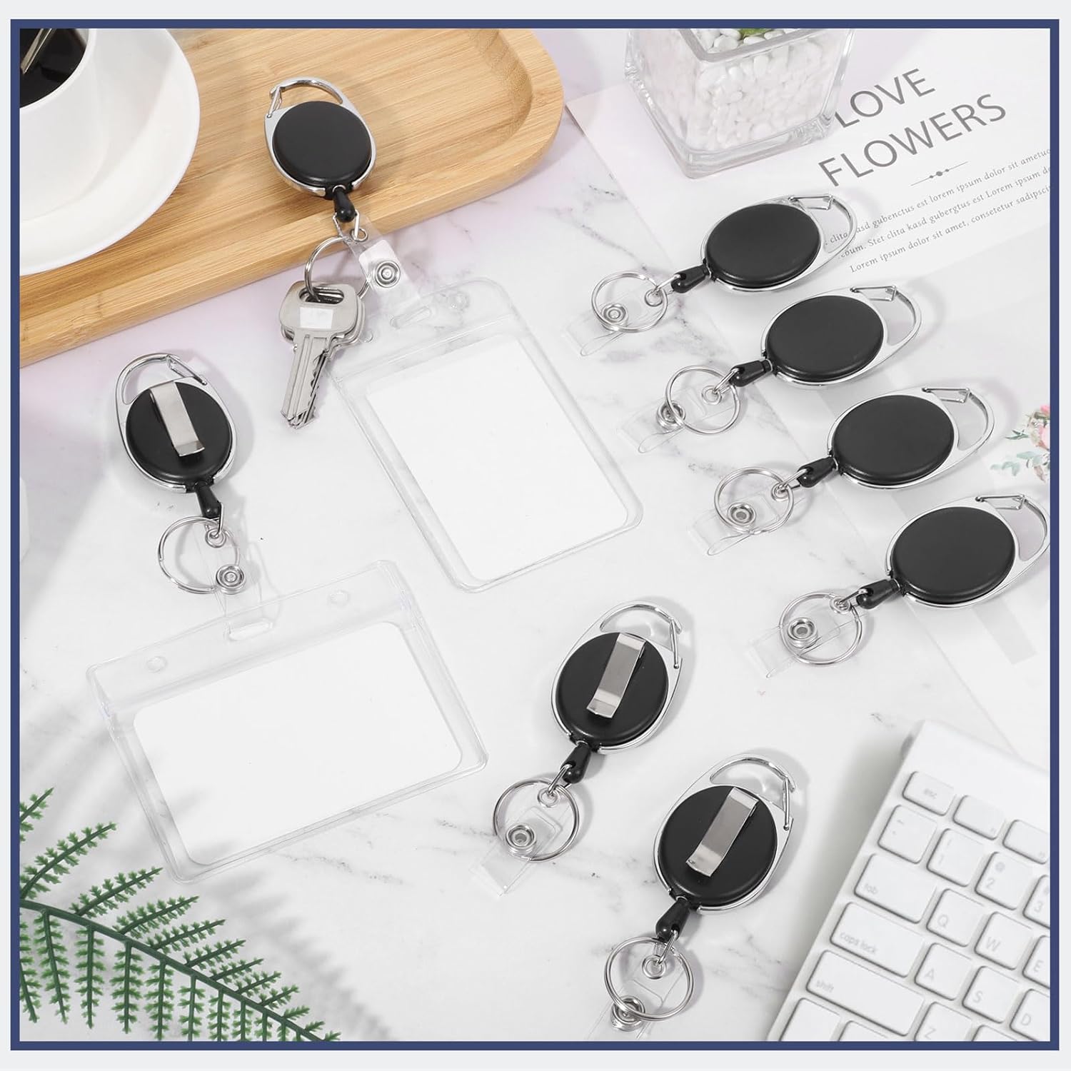 80 Pack Badge Reels Retractable ID Badge Holder with Carabiner Heavy Duty Badge Reel Clip and Key Chain for Work Office