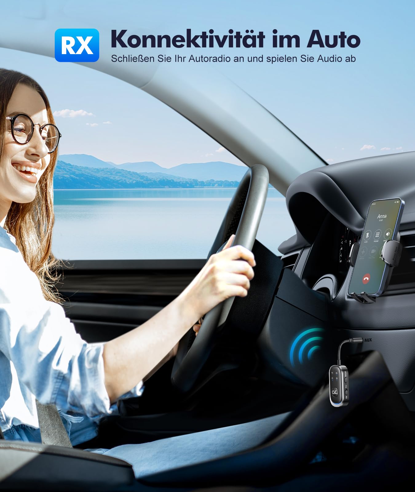Mohard 2 in 1 Bluetooth Transmitter & Empfänger, AUX Bluetooth Adapter Klinke 3.5mm für Auto/TV/Stereoanlage, 5.3 Flugzeug Sender Splitter Patchkabel-Adapter für 2 Kopfhörer