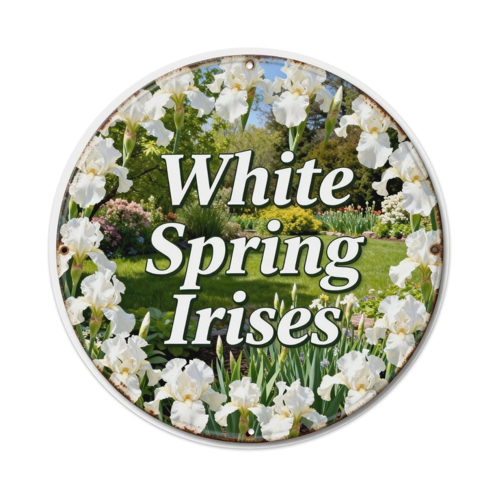 White Spring Irises Metal Tin Sign Plaque