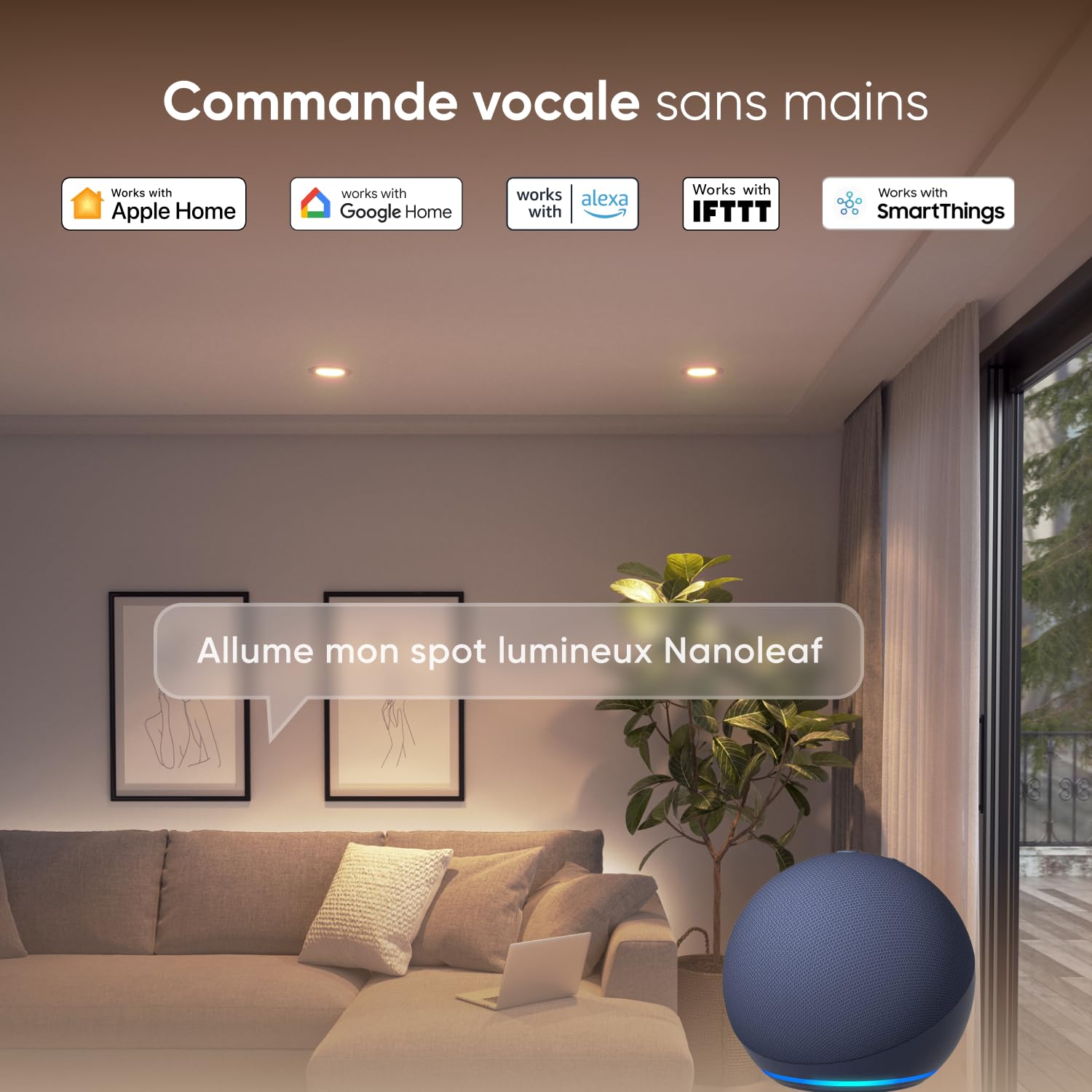 Nanoleaf Ampoule Connectée WiFi LED Spots Encastrés,Compatible Alexa/Google Home/App, Intelligente Dimmable Ampoule Multicolore 550LM 1200K-6500K, Découpe 75–85 mm