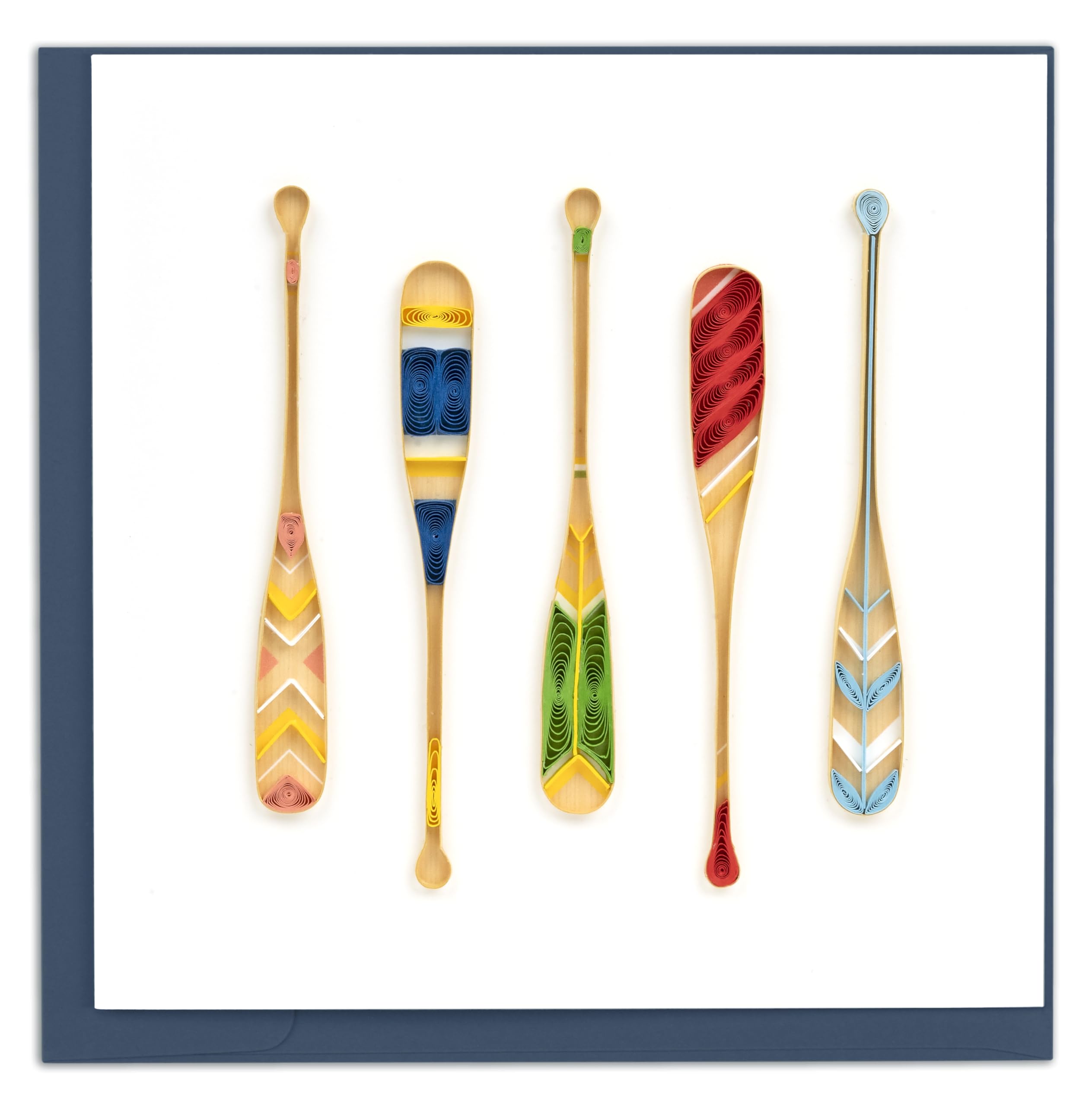 Quilling Painted Canoe Paddles Rowing Adventure Hand-Finished Art Greeting Card Frameable Art