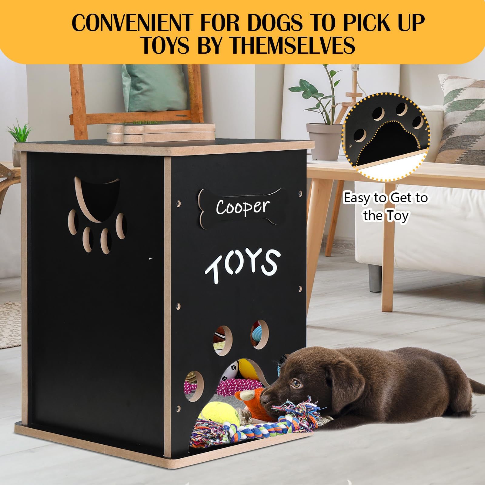 Amazon.co.jp: ugiftt ブラックドッグおもちゃバスケット、木製犬の