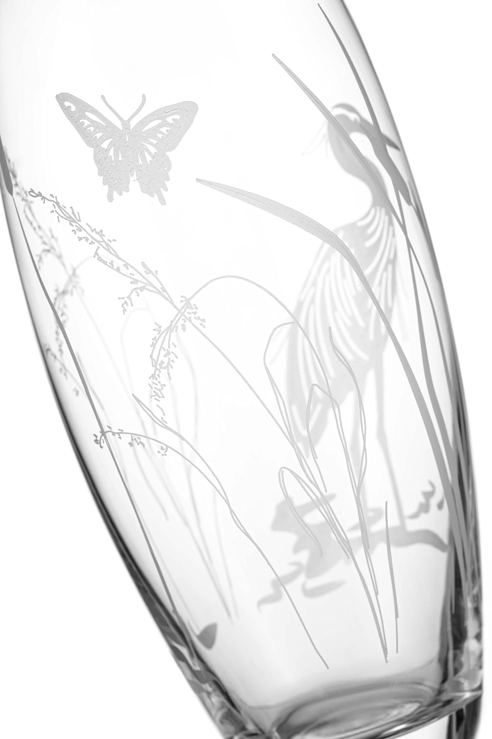 DIAMANTE Barrel Shaped Crystal Vase "Heron" - Etched Bird Decoration Wildlife Botanical Flower Vase - 30cm in gift box - Image 4