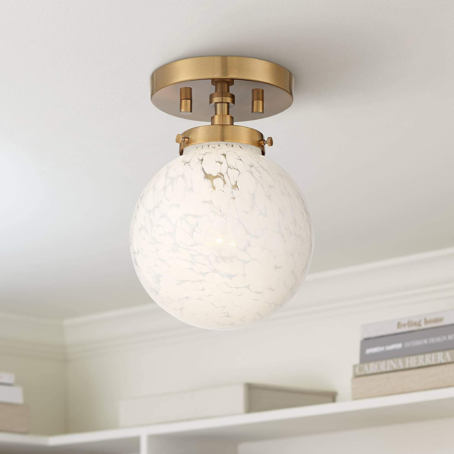 Candida Mid Century Modern Close to Ceiling Light Semi Flush Mount Fixture Warm Gold 7" Wide Art Glass Globe for House Bedroom Hallway Living Room Bathroom Dining Kitchen - Possini Euro Design - - 